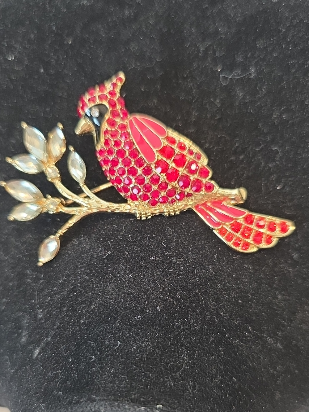 ANNE KLEIN Vintage Red Cardinal Crystal Brooch